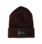 Spika Summit adult cuffed knit beanie in Brown with black Spika deer logo patch on the cuff