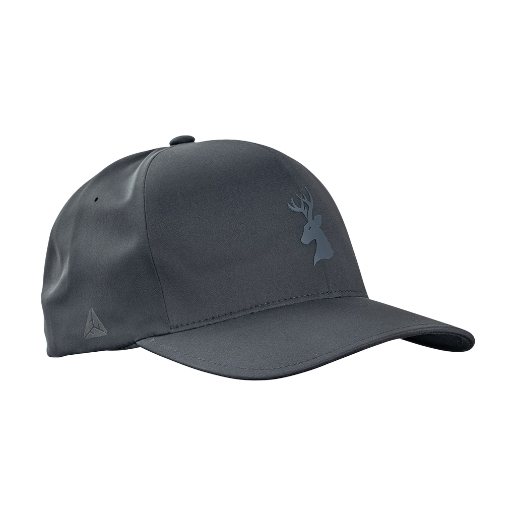 Spika GO Advance Flexfit cap in Black with tonal Delta stag head logo, three-quarter side view