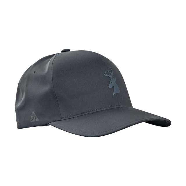 Spika GO Advance Flexfit cap in Black with tonal Delta stag head logo, three-quarter side view