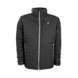 Spika GO Chase men's puffer jacket in black, front view with grey zip and orange stag chest logo
