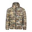 Spika Hideout men's packable puffer jacket in Biarri Camo, front view with hood and full zip