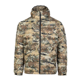 Spika Hideout men's packable puffer jacket in Biarri Camo, front view with hood and full zip