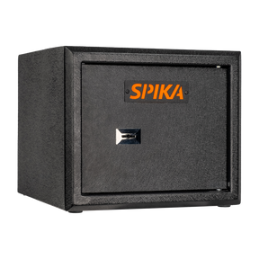 Spika S2A medium ammo safe addition in black with orange Spika logo, three-quarter view