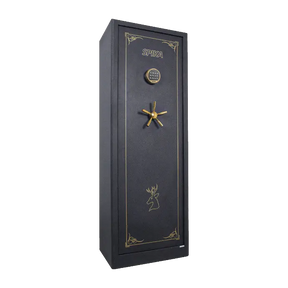 Spika S3D large premium digital 12-gun safe with keypad, brass handle and gold pinstripe