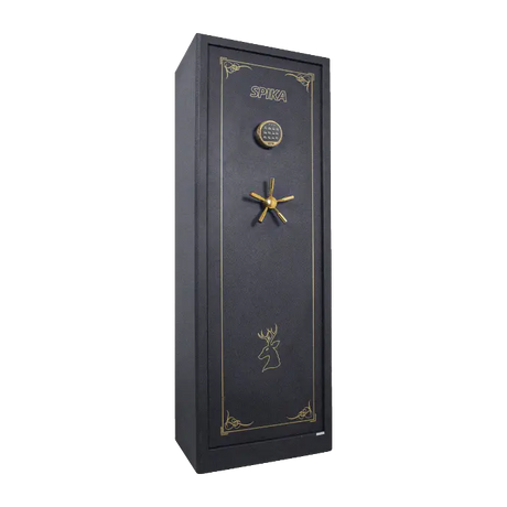 Spika S3D large premium digital 12-gun safe with keypad, brass handle and gold pinstripe