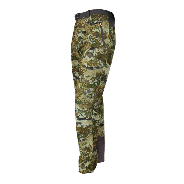 Spika Valley men's hunting pants in Biarri Camo, front view with grey reinforced panels
