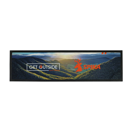 Spika Get Outside bar mat with mountain sunrise landscape and orange Spika logo