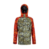 Spika Valley men's hunting jacket in Biarri Camo with Blaze sleeves and hood, front view