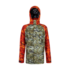 Spika Valley men's hunting jacket in Biarri Camo with Blaze sleeves and hood, front view