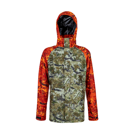 Spika Valley men's hunting jacket in Biarri Camo with Blaze sleeves and hood, front view