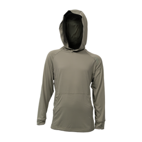 Spika Bandit youth hoodie in Moss Green with hood and front kangaroo pocket, front view