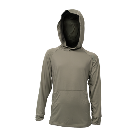 Spika Bandit youth hoodie in Moss Green with hood and front kangaroo pocket, front view