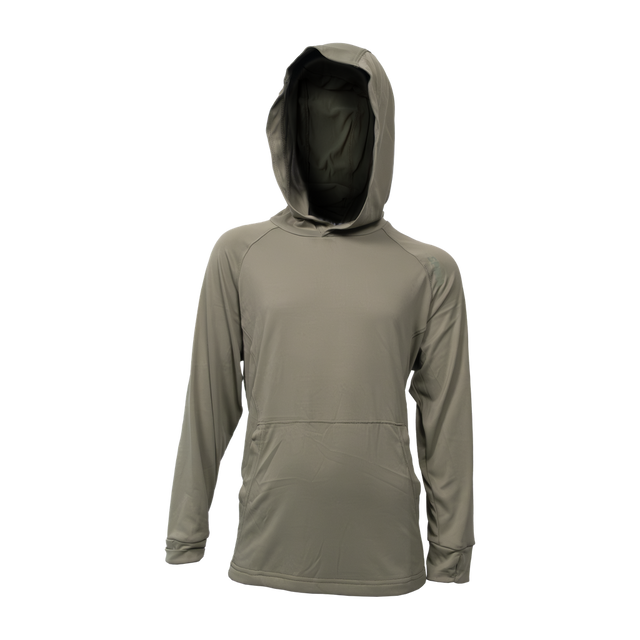 Spika Bandit youth hoodie in Moss Green with hood and front kangaroo pocket, front view
