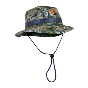 Spika Guide adult bucket hat in Biarri Camo with SPIKA branded band and adjustable chin cord