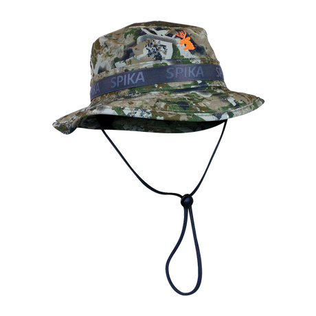 Spika Guide adult bucket hat in Biarri Camo with SPIKA branded band and adjustable chin cord