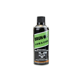 Brunox Lub & Cor aerosol lubricant and corrosion inhibitor can with green label, front view