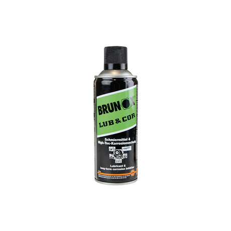 Brunox Lub & Cor aerosol lubricant and corrosion inhibitor can with green label, front view