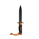Spika Command pig sticker dagger with black double-edged blade, orange guard and lanyard