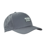 Spika GO Advance recycled Flexfit cap in Charcoal, three-quarter view with mountain logo patch
