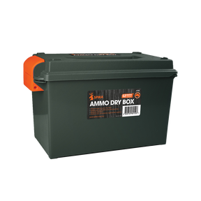 Spika ammo dry box in green with orange latch and Spika label