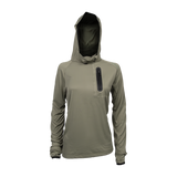 Spika Bandit women's hoodie in Moss Green with face mask hood and black zip chest pocket, front view