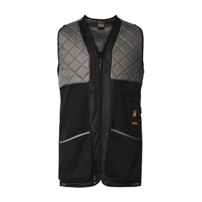Spika adult shooting vest in Charcoal, front view with quilted shoulder pads and mesh body