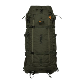 Spika Drover II Hauler 80L pack only in Olive Summit, front view of the bag with compression straps and Spika logo