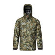 Spika Stalker men's waterproof hunting jacket in Biarri Camo, front view with hood up