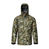 Spika Stalker men's waterproof hunting jacket in Biarri Camo, front view with hood up