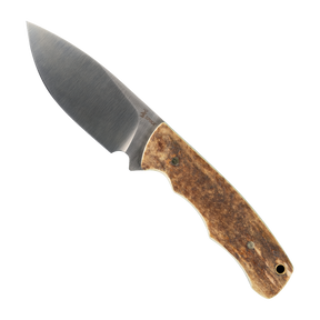 Spika Bushmaster Jeremiah fixed blade hunting knife with antler-look handle, blade pointing left