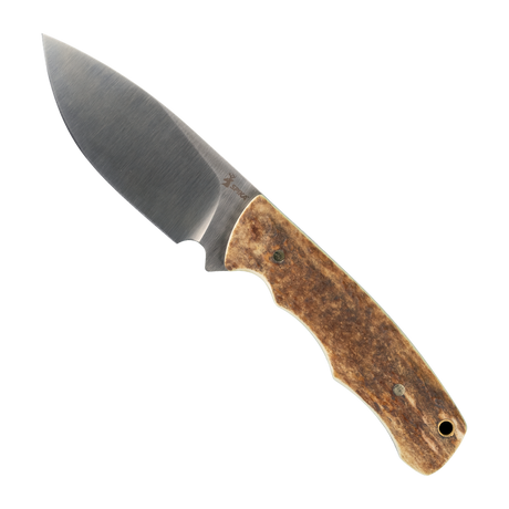 Spika Bushmaster Jeremiah fixed blade hunting knife with antler-look handle, blade pointing left