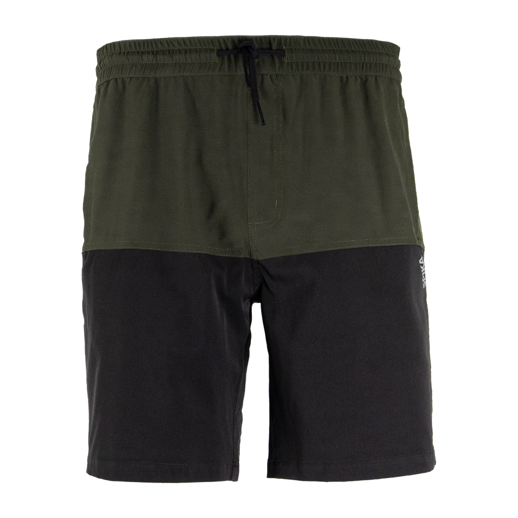 Spika Mako men's shorts in Olive/Black, front view with drawcord waist and two-tone panels