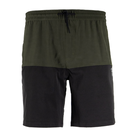Spika Mako men's shorts in Olive/Black, front view with drawcord waist and two-tone panels
