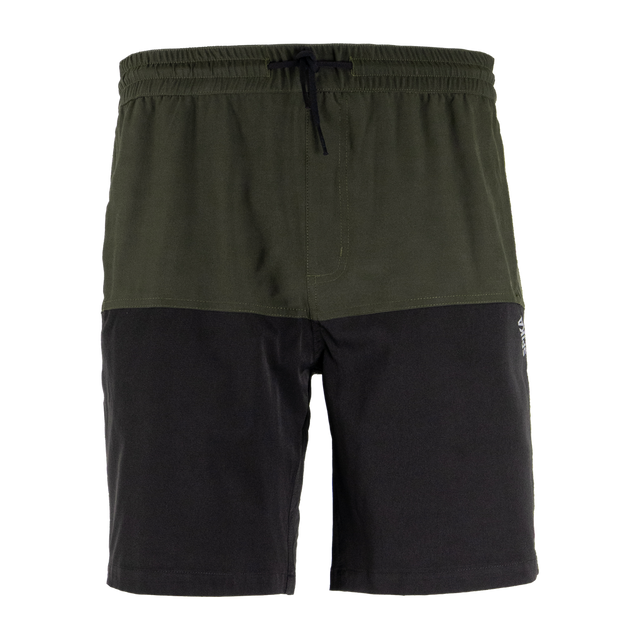 Spika Mako men's shorts in Olive/Black, front view with drawcord waist and two-tone panels