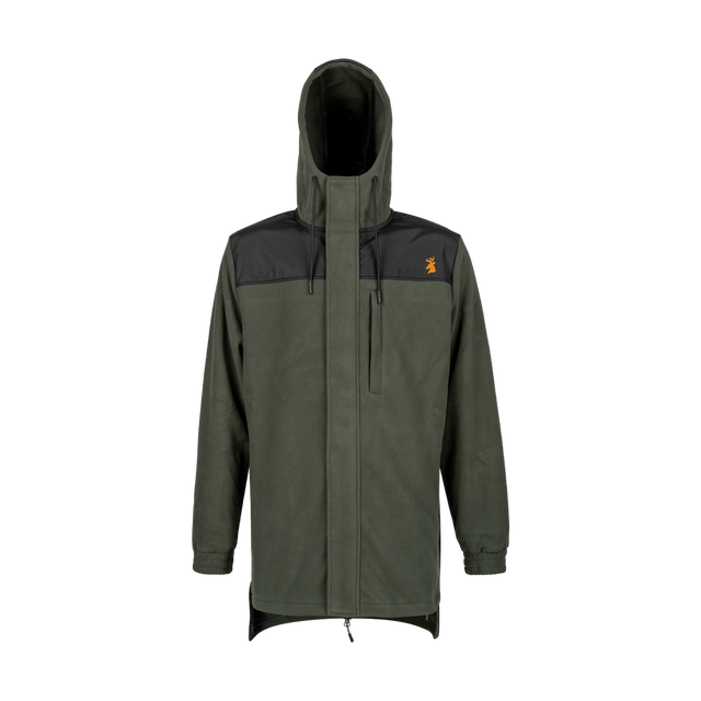 Spika Highpoint men's zip-through hooded jacket in Olive, front view with black shoulder yoke