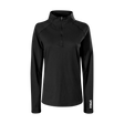 Spika GO AVP women's half-zip top in black, front view with stand collar and SPIKA cuff logo