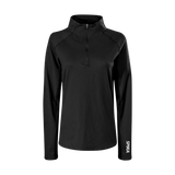 Spika GO AVP women's half-zip top in black, front view with stand collar and SPIKA cuff logo