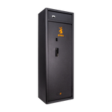 Spika S3CH large 12-gun safe, Category A/B/C/H/D, black with orange logo, three-quarter view