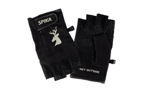 Spika Precision men's fingerless gloves in Black, pair with white deer logo and grip palm