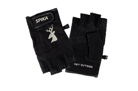 Spika Precision men's fingerless gloves in Black, pair with white deer logo and grip palm