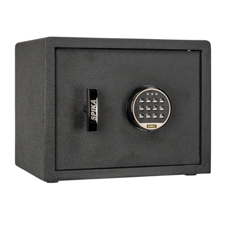 Spika SP digital pistol safe, Category H, with keypad and handle, three-quarter view