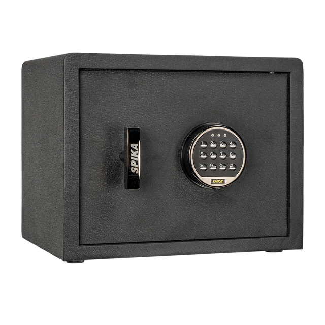 Spika SP digital pistol safe, Category H, with keypad and handle, three-quarter view