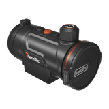 ThermTec Hunt Pro 650 thermal clip-on, front three-quarter view with Hunt650Pro lens cap closed