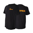 Spika GO Classic men's T-shirt in black, front and back shown with orange SPIKA logos
