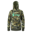 Spika GO Classic V2 women's hoodie in Biarri Camo, front view with mint green stag SPIKA logo