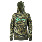 Spika GO Classic V2 women's hoodie in Biarri Camo, front view with mint green stag SPIKA logo