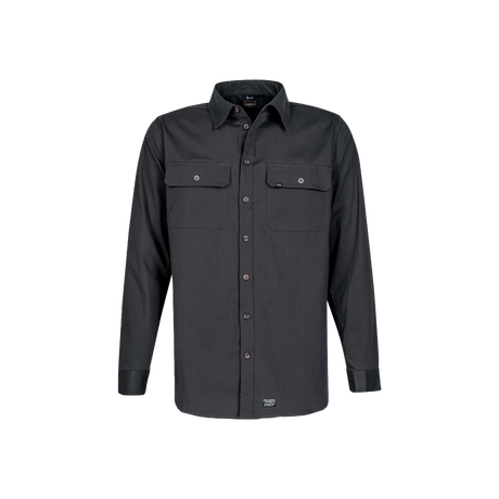 Spika GO Work men's long sleeve shirt in Ink, front view with twin button-flap chest pockets