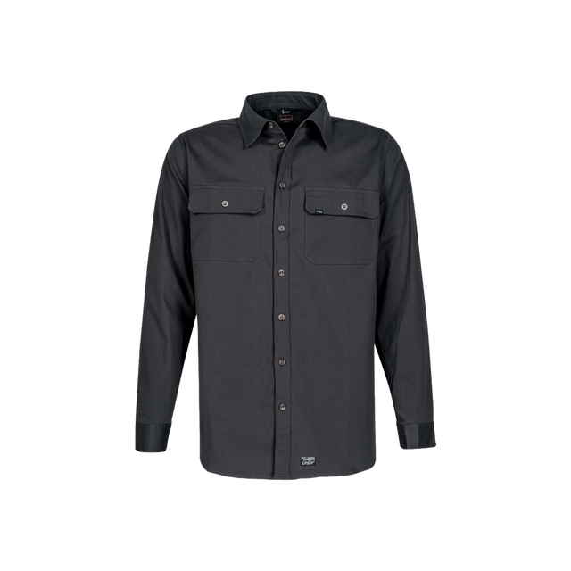 Spika GO Work men's long sleeve shirt in Ink, front view with twin button-flap chest pockets