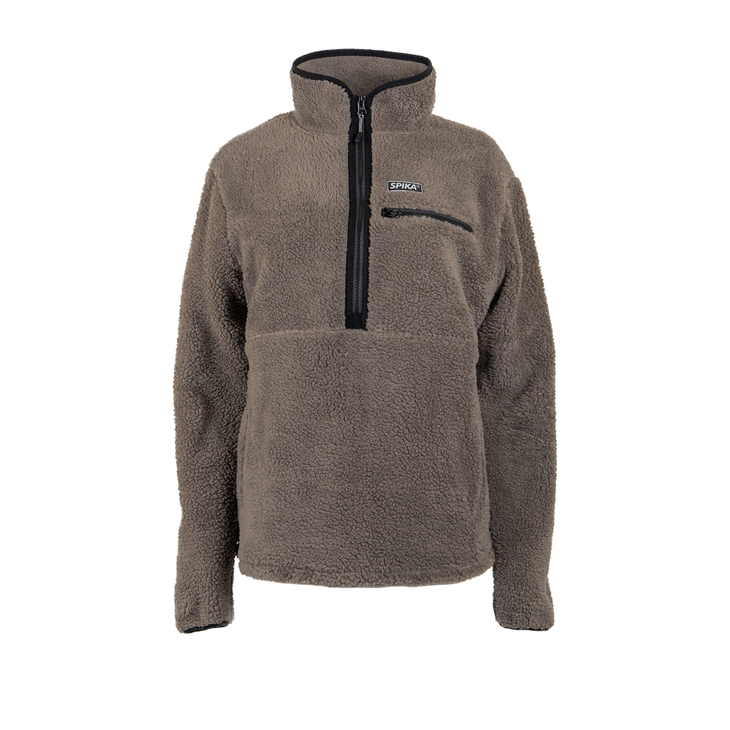 Spika Sherpa women's half-zip fleece pullover in Grey, front view with zip chest pocket