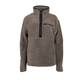Spika Sherpa women's half-zip fleece pullover in Grey, front view with zip chest pocket